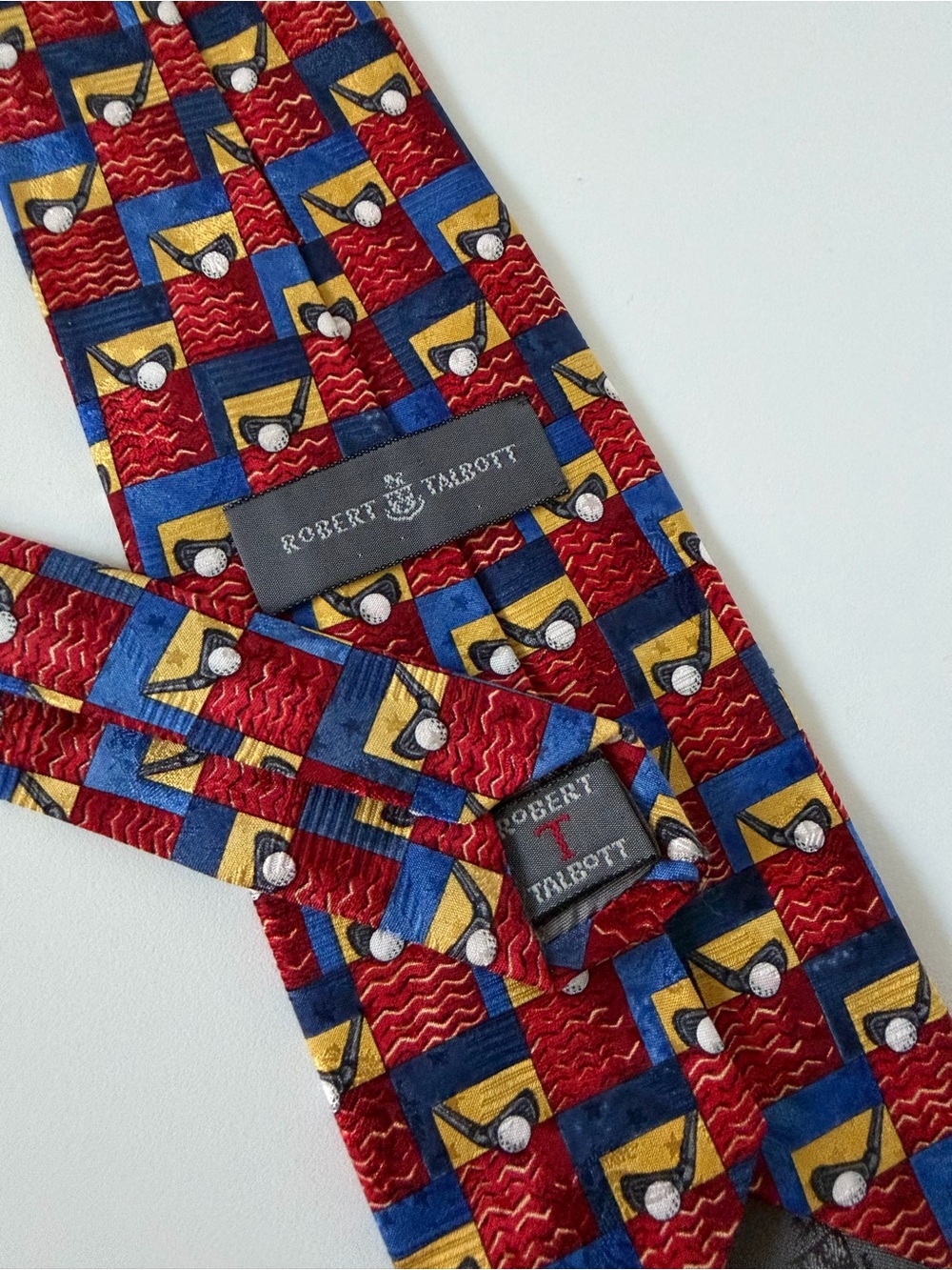 Robert Talbott Vintage Golf Club Iron Ball Geometric 100% Silk Tie Made In USA